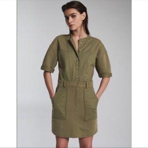 REISS Emlyn Panel Detail Sleeve Sweatshirt Dress Olive Green Size 8